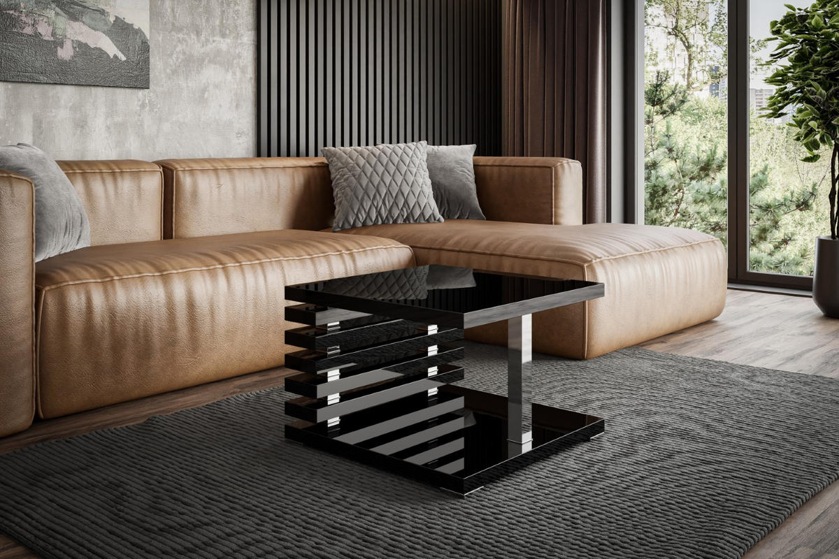 KAFFEETISCH 60x60x44 cm - Hochglanz Schwarz - YOTO +2 - Schwarz Hochglanz, Holzwerkstoff (60/60/44cm) - ALTDECOR
