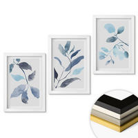 WANDBILDER 3er-Set - 20x30 cm Weißer Rahmen - Aquarell von blauen Blättern - Weiß, Kunststoff (20/30cm) - ArtPrintCave