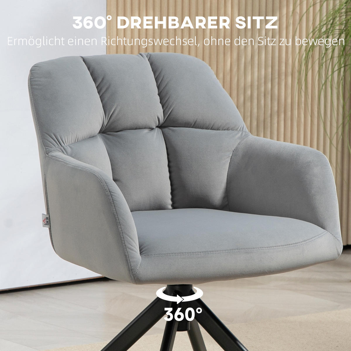 SESSEL Drehbarer Loungesessel mit Samtoptik, Armlehne, für Schlafzimmer - Grau, Kunststoff (59/78.5/58.5cm) - HOMCOM