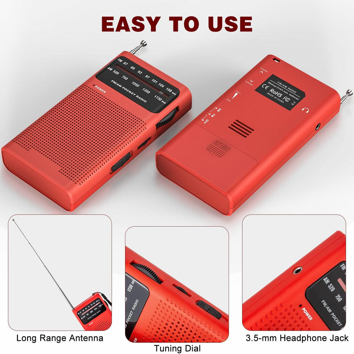 RADIO – FM/AM – Batteriebetrieben – Rot - Rot, Kunststoff (12.8/7/2.7cm) - DCA