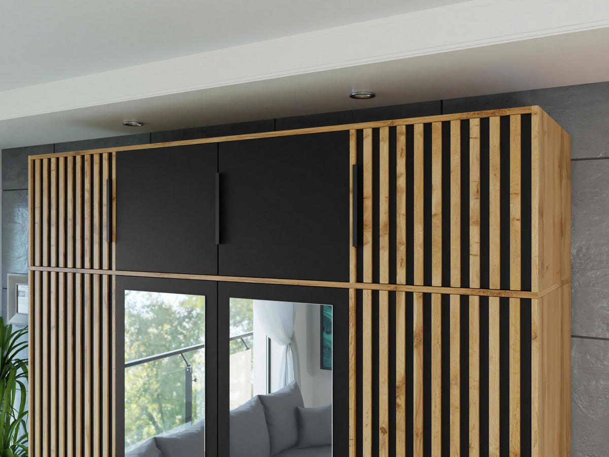 KLEIDERSCHRANK Bali Lux D4 mit Schrankaufsatz - Schwarz/Braun, Holzwerkstoff/Metall (196/245/58cm) - MIRJAN24