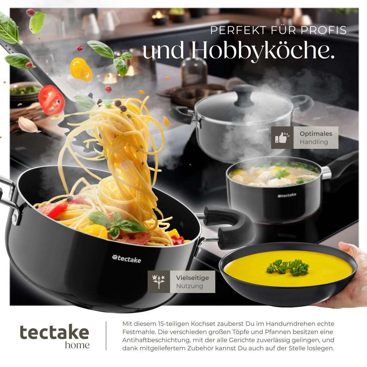 KÜCHENSTARTERSET Una/varese,inklusive 5 Küchenwerkzeugen,schwarz - Schwarz, Keramik - tectake