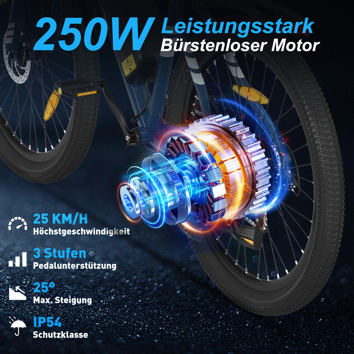 E-BIKE BK15P 27,5 Zoll ideal für Fahrer von 168 bis 195 cm Körpergröße - Blau, Metall (76cm) - HITWAY
