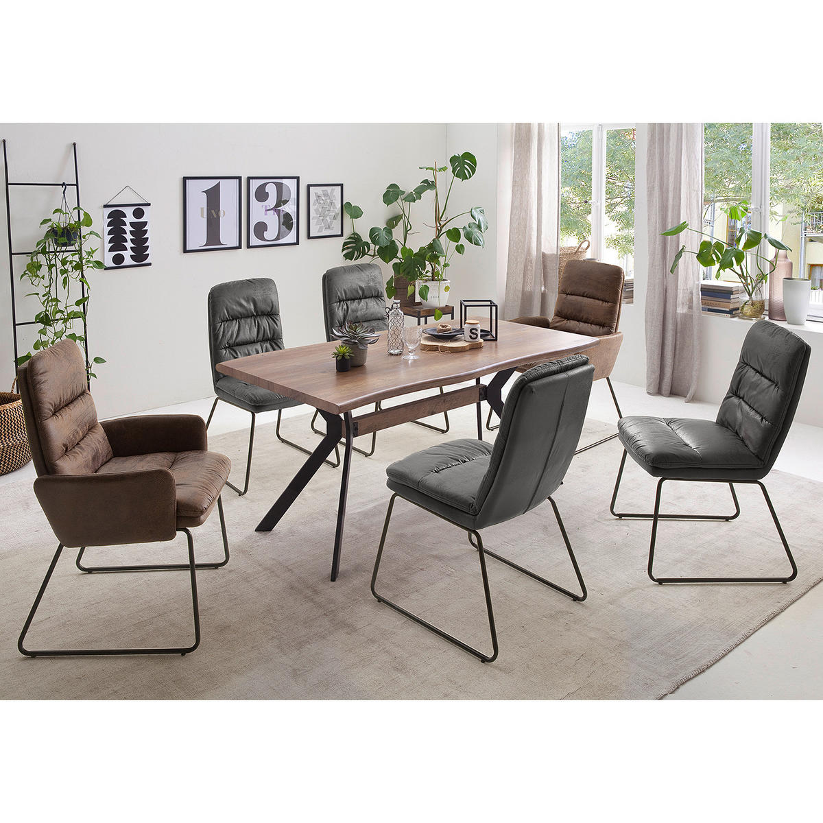 ESSTISCH - Metall - Wildeiche Antik Dekor / Matt Schwarz - Eichefarben, Holzwerkstoff/Metall (90/180/76cm) - home24