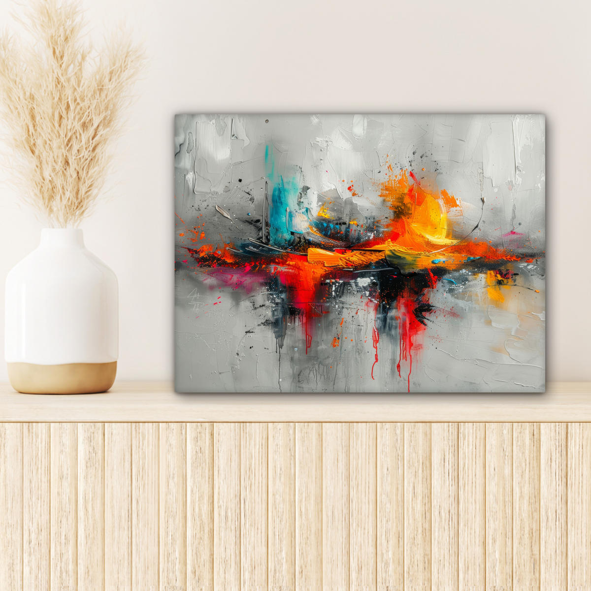 LEINWANDBILD Moderne Kunst - Orange - Grau - Abstrakt 40x30 cm - Hellgrau, Textil (40/30cm) - MuchoWow