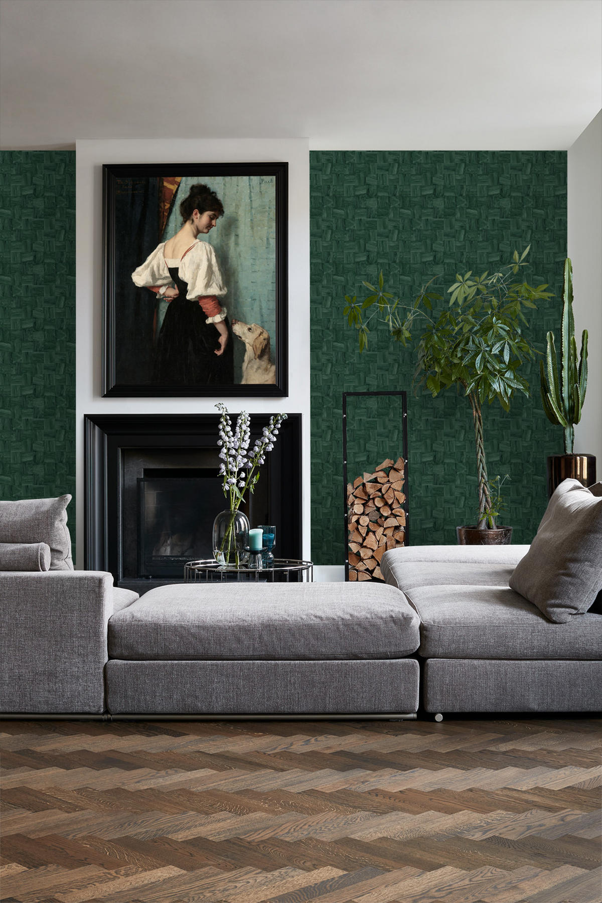 TAPETE quadratische Holzstücke 50 x 900 cm - Grün, Papier (50/900cm) - Origin Wallcoverings