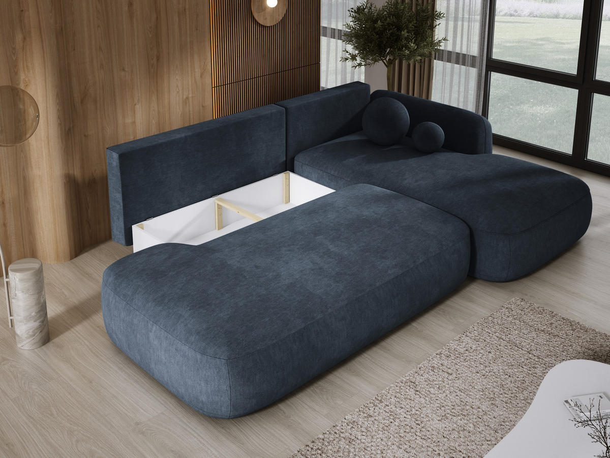 ECKSOFA BABU mit Bettfunktion – Moderne Polsterecke für Wohnzimmer, Funktionales Schlafsofa im Stoff CLOUD, 300x105x60 cm, Rechte, – Graphit - Schieferfarben, Holz/Textil (300/190cm) - DomoHome
