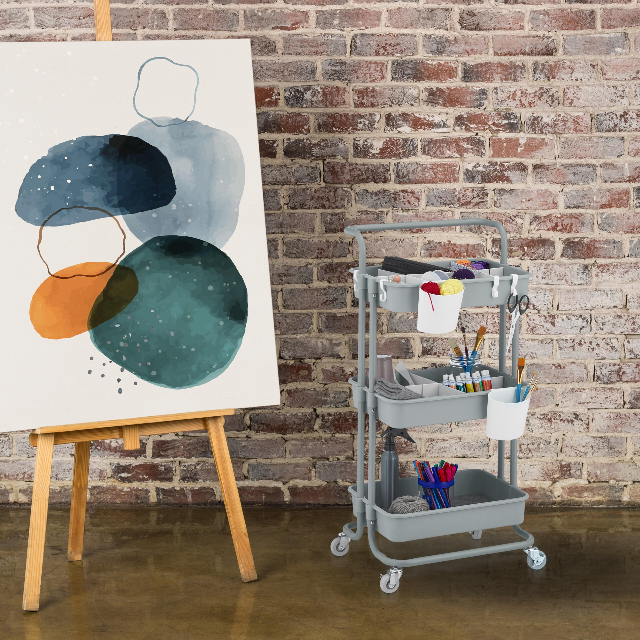 ROLLWAGEN - Grau, Kunststoff/Textil (42.5/86/36cm) - Relaxdays