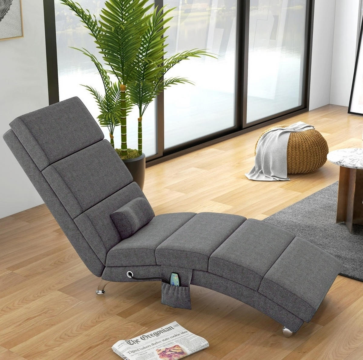 RELAXSESSEL in Dunkelgrau 168x56x84 cm mit Vibrationsmassage und Lendenwärme - Dunkelgrau, Textil (56/84/168cm) - IVMEU