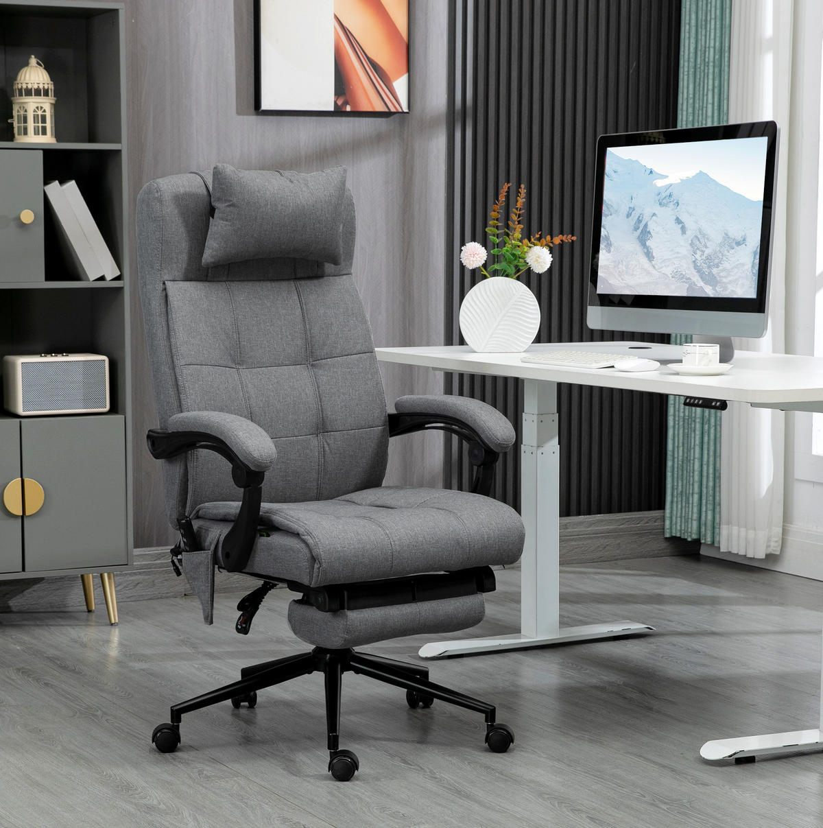 BÜROSTUHL mit Massagefunktion höhenverstellbar Grau - Grau, Kunststoff (76/120/66cm) - Meubliv