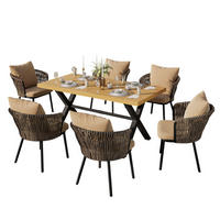 GARTEN-ESSGRUPPE 150/75/75 cm khaki/natur aus Eisen und Polyester für 6 Personen - Naturfarben, Metall - OKWISH
