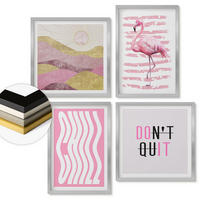 WANDBILDER 4er Set - 50x50 cm & 40x60 cm Silberner Rahmen - Pastellfarbene Berglandschaft mit rosa Flamingos - Silberfarben, Kunststoff (50/50cm) - ArtPrintCave