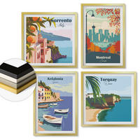 WANDBILDER 4er Set - 50x50 cm & 40x60 cm Goldrahmen - Retro-Ansichten von Städten auf der ganzen Welt - Goldfarben, Kunststoff (50/50cm) - ArtPrintCave