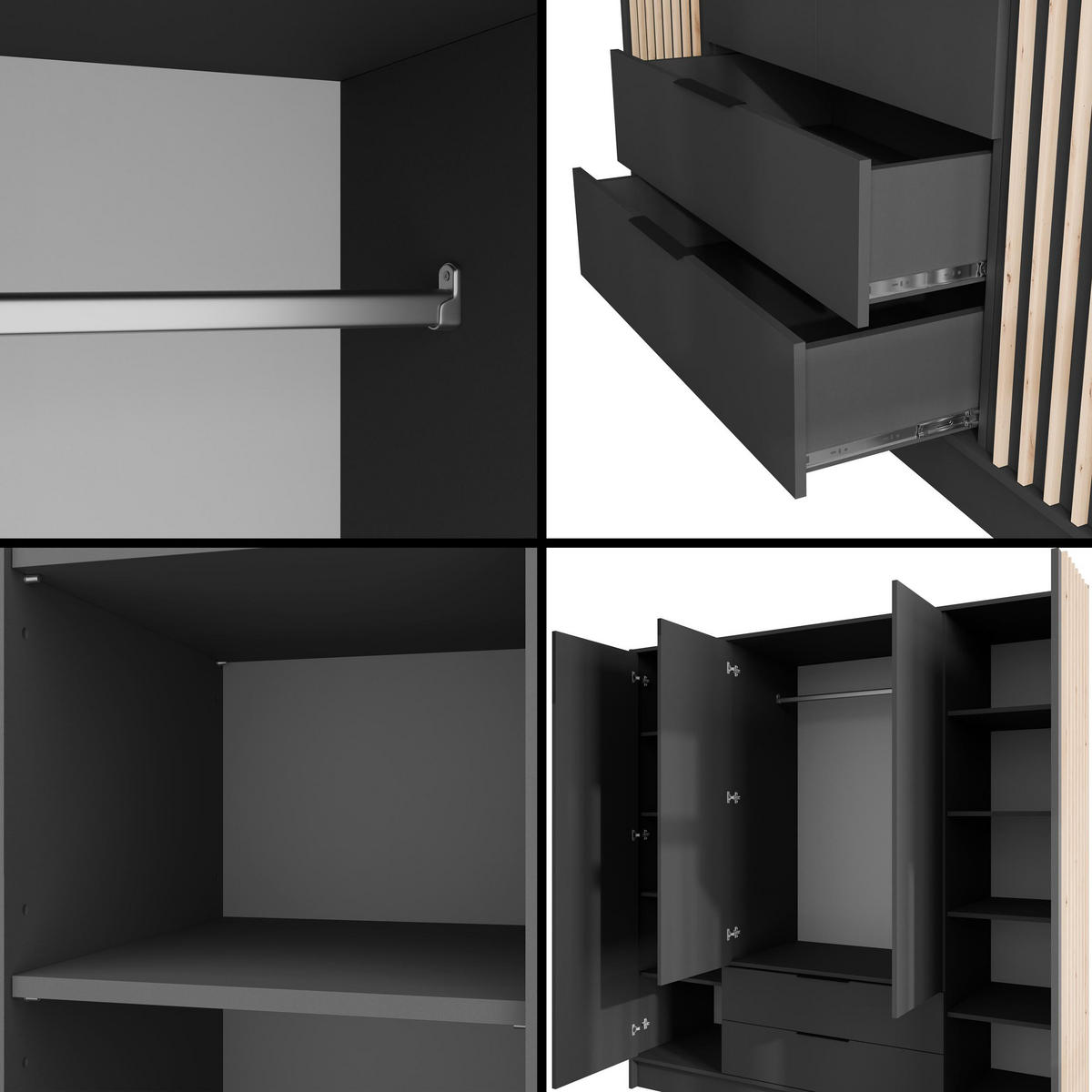 KLEIDERSCHRANK NELIA - 200 cm - Schwarz/Eiche Artisan, Holzwerkstoff (200/200/51cm) - ALTDECOR