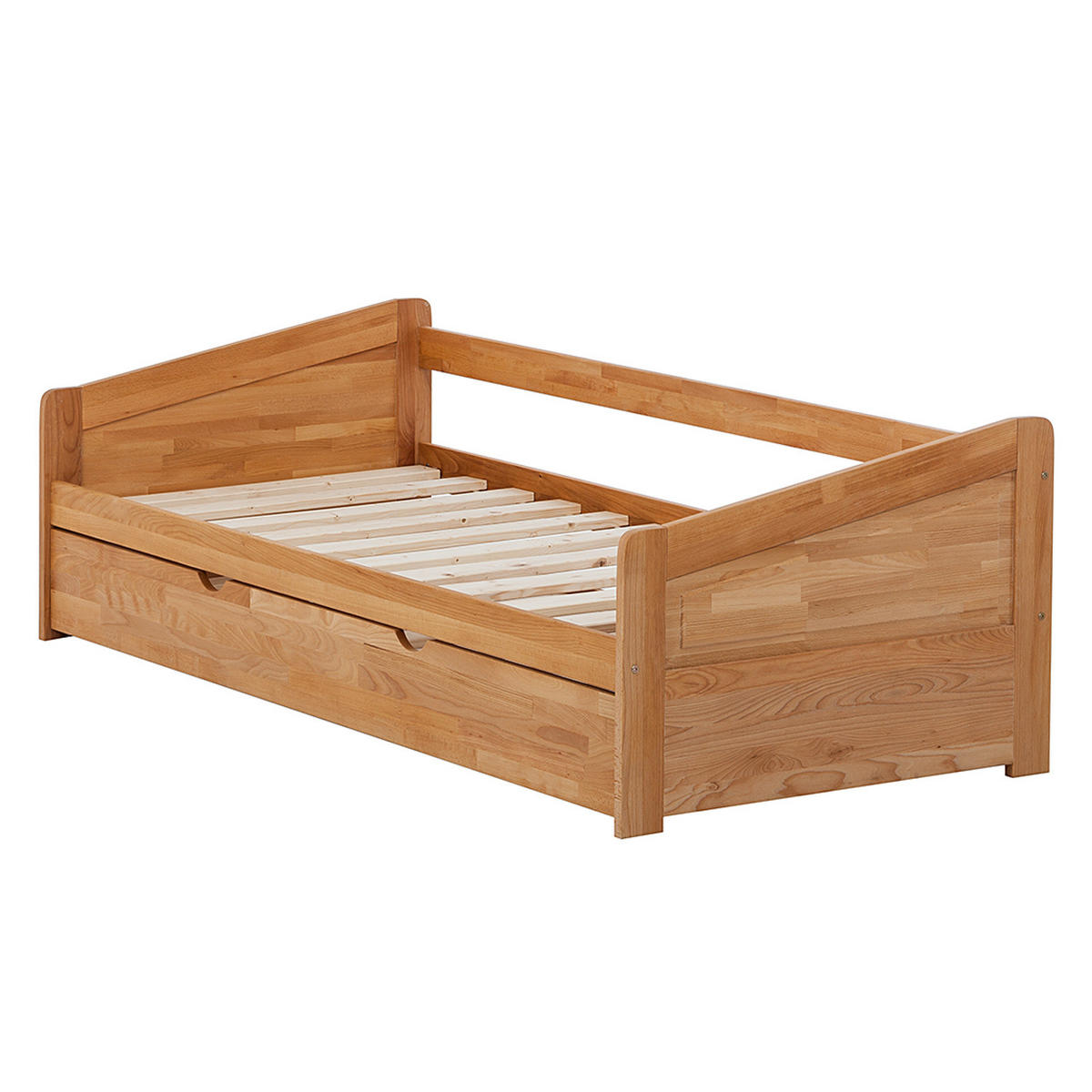 MASSIVHOLZ-FUNKTIONSBETT mit zusätzlicher Liegefläche - Kernbuche massiv - Kernbuche, Holz (90/200cm) - home24