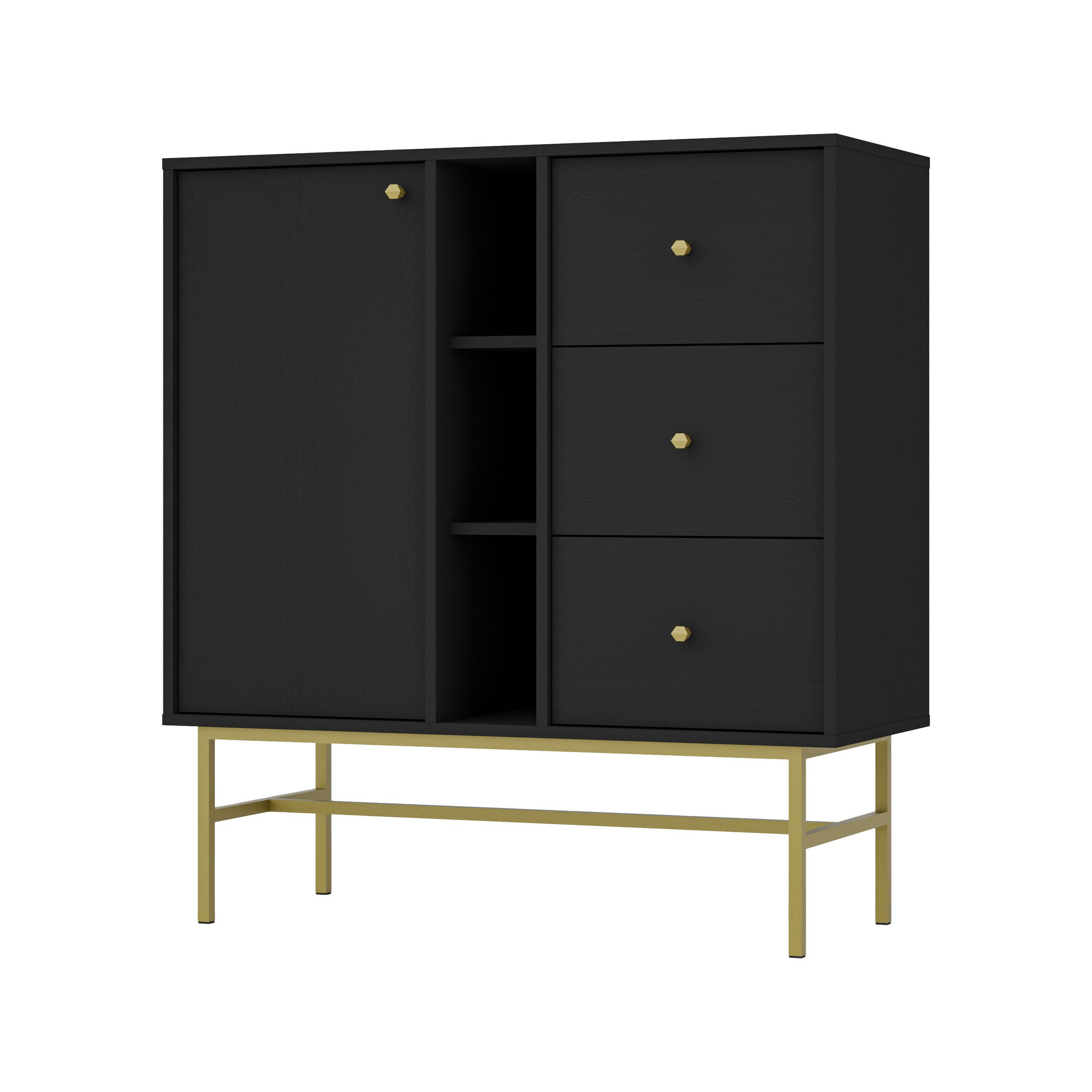KOMMODE TORINO 100/108/41 cm mit 3 Schubladen 1 Türen Graphitfarben - Graphitfarben, Holzwerkstoff (100/108/41cm) - MASSENO