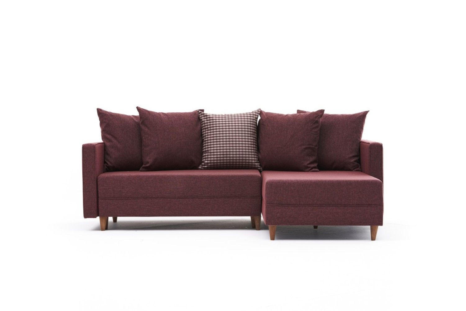ECKSOFA mit Schlaffunktion, 215 cm Gesamtbreite - Rot/Braun, Holz/Buchenholz (150/215cm) - myHomelando