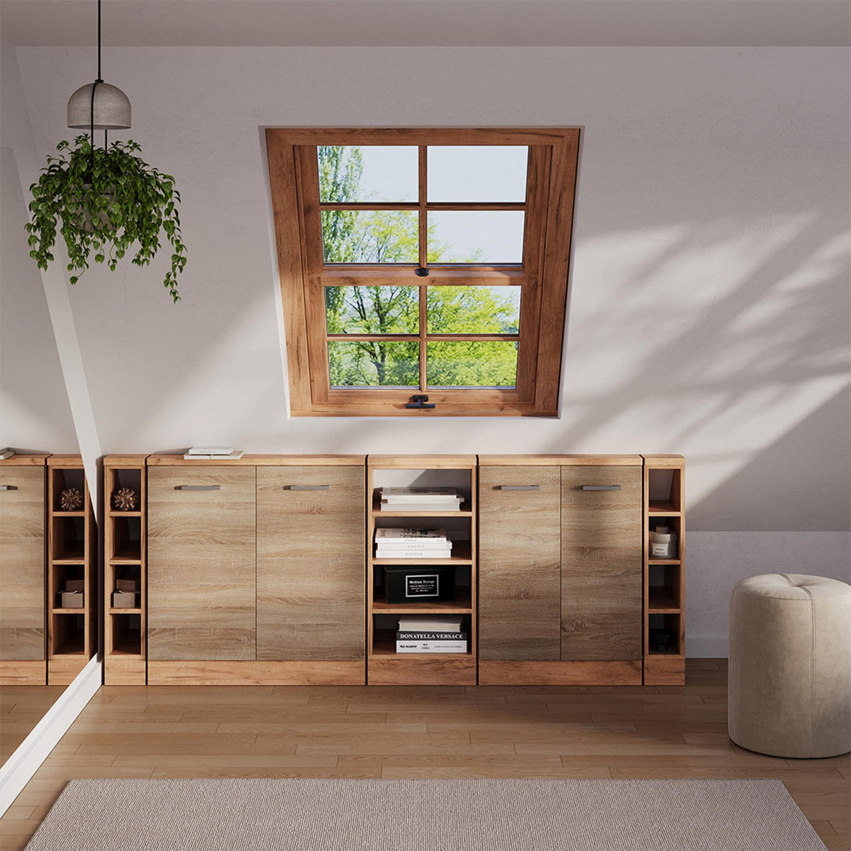 DACHSCHRÄGENSCHRANK-SET Rion Sonoma 5er Set - Sonoma Eiche, Holzwerkstoff (210/81.6/46cm) - Vicco