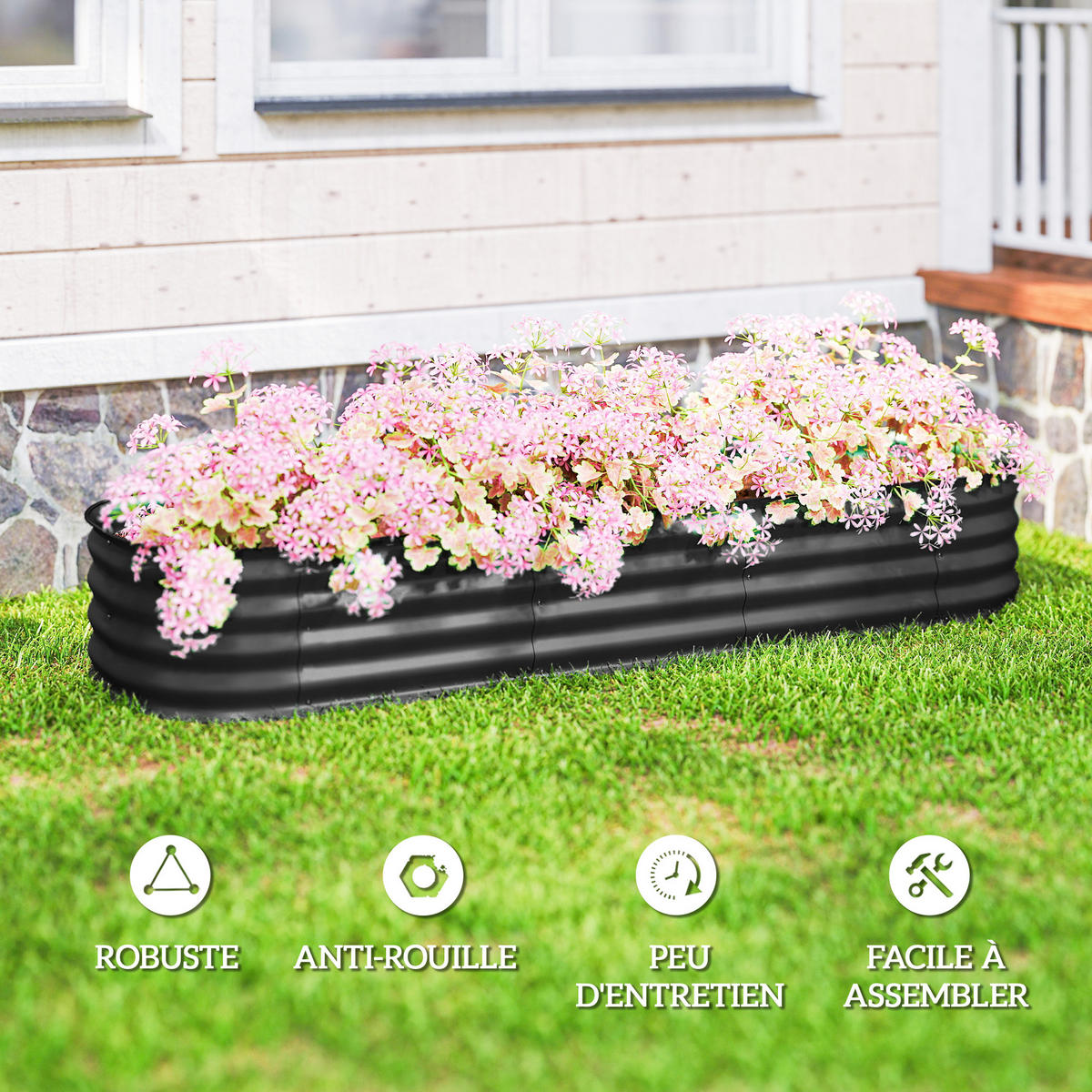 HOCHBEET DE-12237 modular 195/62/30 cm mit Gummikante Grau - Dunkelgrau, Metall (195/30/62cm) - ComfortXL