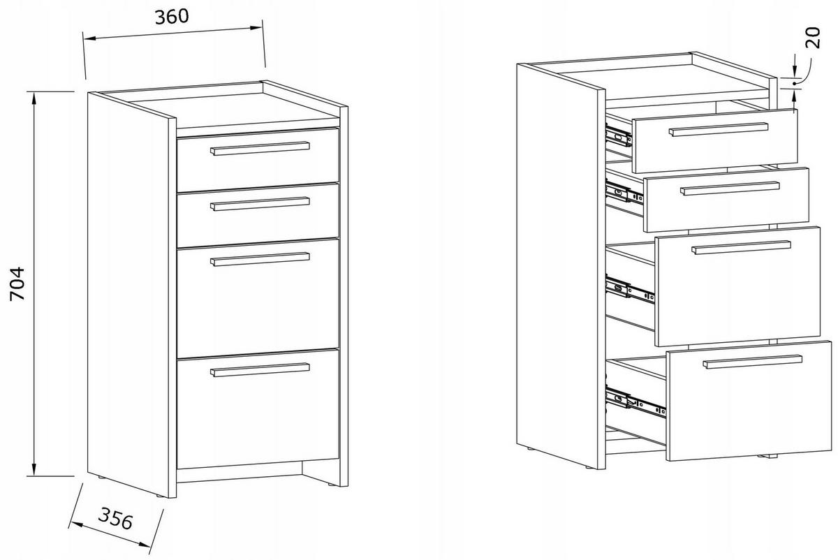 KOMMODE ALTIVO 2SW2SN Weiß 36/35,6/70,4 cm - Weiß, Holzwerkstoff (36/70.4/35.6cm) - Matkam Möbel