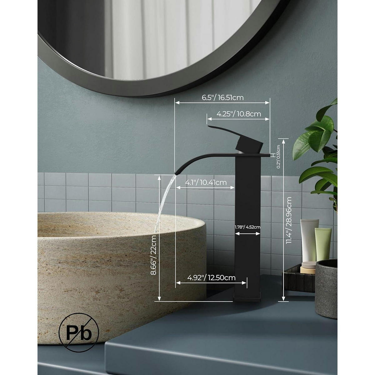 WASCHTISCHARMATUR Wasserfall Schwarz 220 mm - Schwarz, Metall (12.7/7.5/29.2cm)
