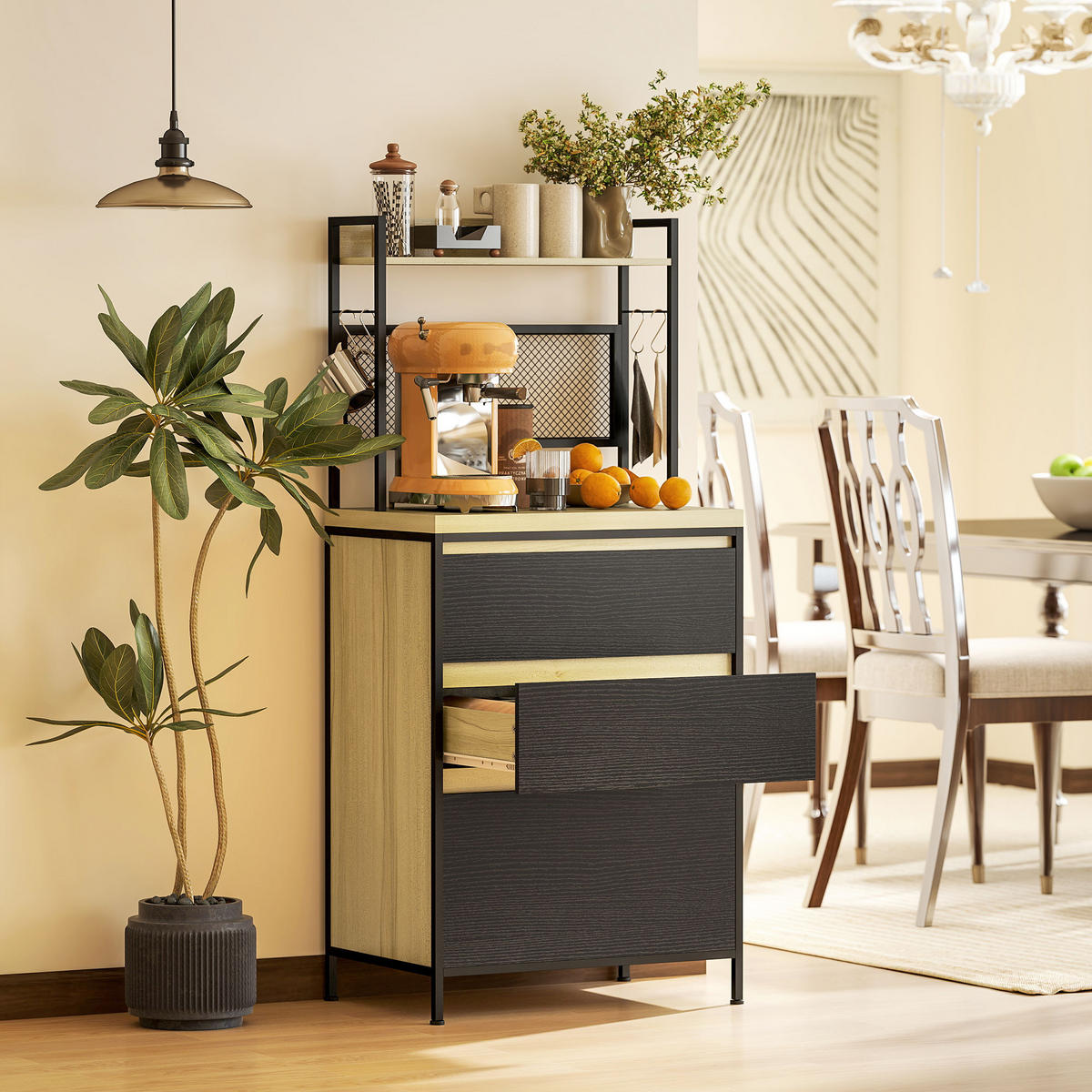 HIGHBOARD DE-11156 Industrie-Design, 3 Schubladen Naturholz/Schwarz - Naturfarben, Holzwerkstoff (40/132/60cm) - ComfortXL