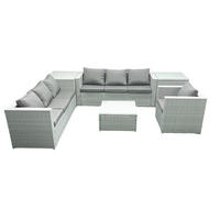 GARTENMÖBEL-SET mit Kissen Polyrattan Hellgrau-Mix 7-Sitzer - Hellgrau/Grau, Glas/Kunststoff - Fimous