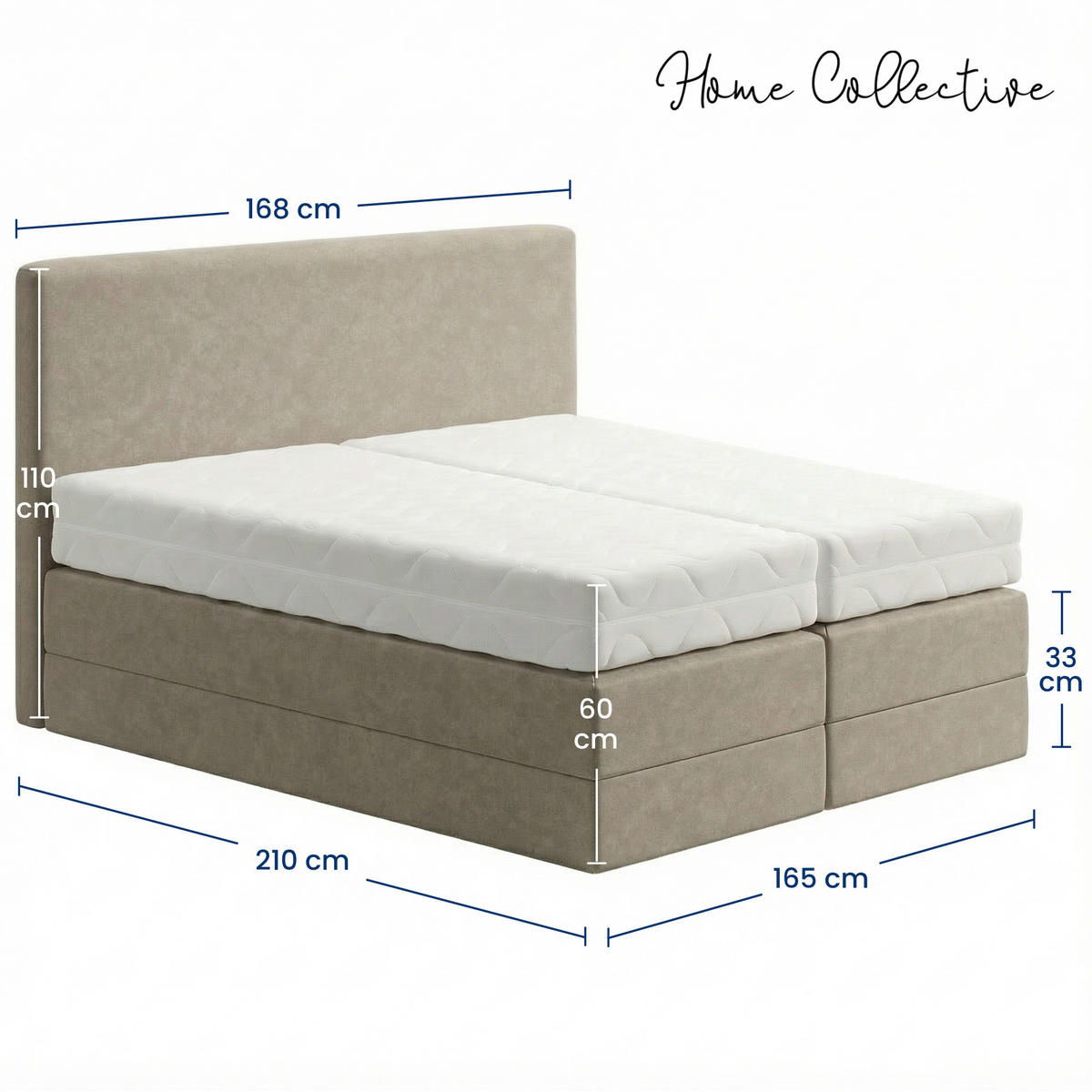 BOXSPRINGBETT mit Bonnell Matratze, mit Kopfteil, 160 x 200 cm, in Beige - Beige, Naturmaterialen (160/200cm) - Home Collective