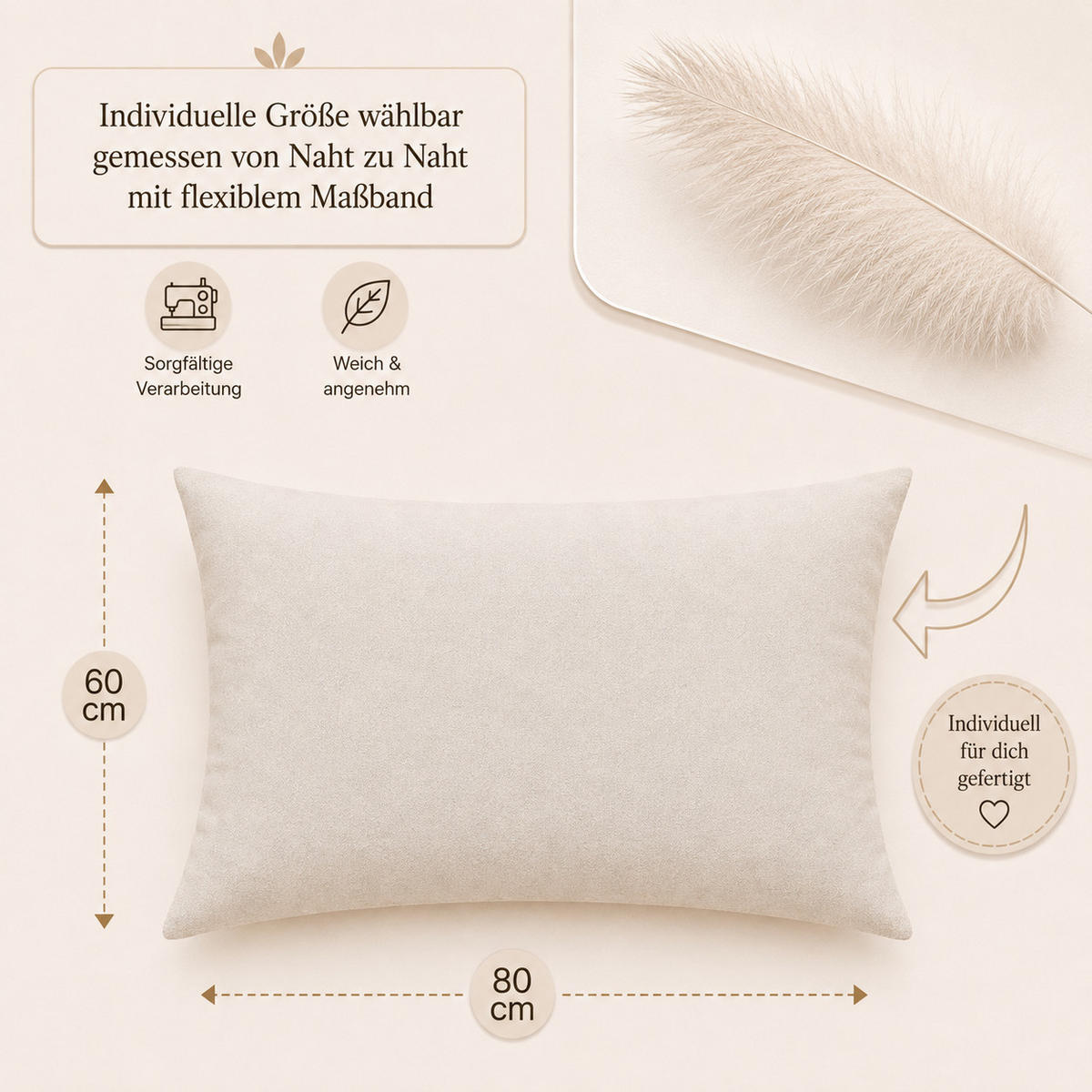 FEDERKISSEN 60/80 cm Baumwolle - Creme, Textil (60/80cm) - TiborTex