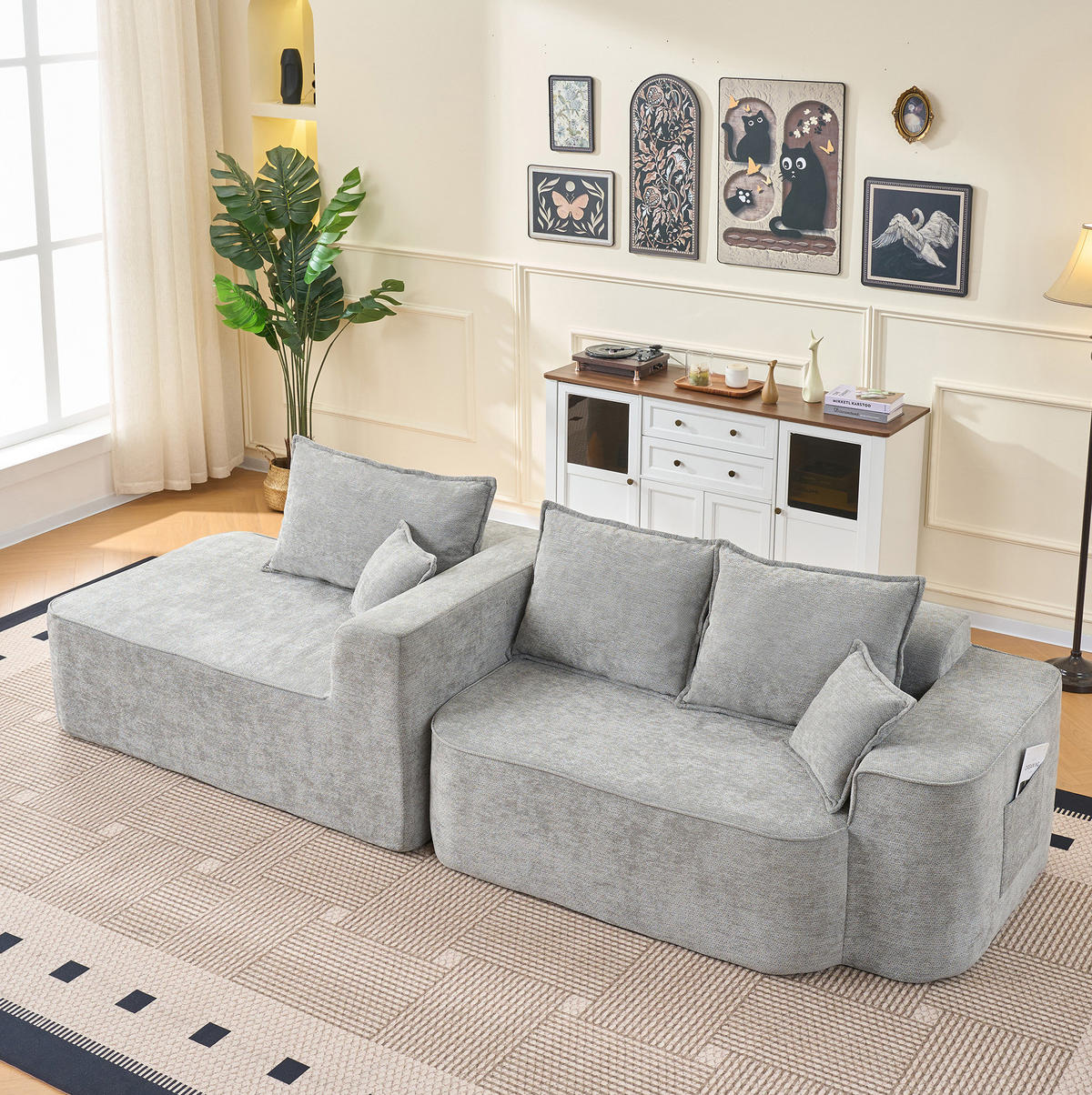 ECKSOFA 262/144/65 cm grau aus Chenille mit Modulfunktion - Grau, Textil (144/262cm) - OKWISH