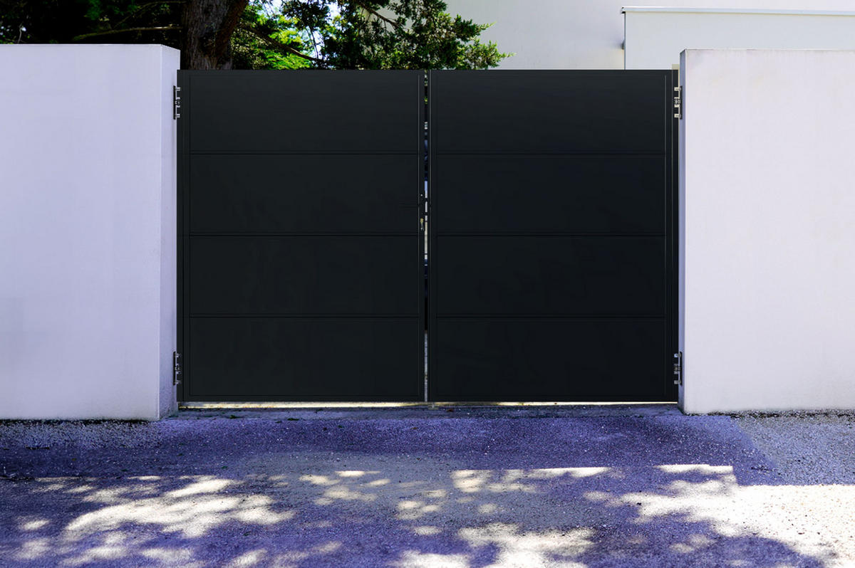 STAHLFLÜGELTOR Nali Mattschwarz 3m H.200cm - Schwarz, Metall (293/200cm) - Casanoov