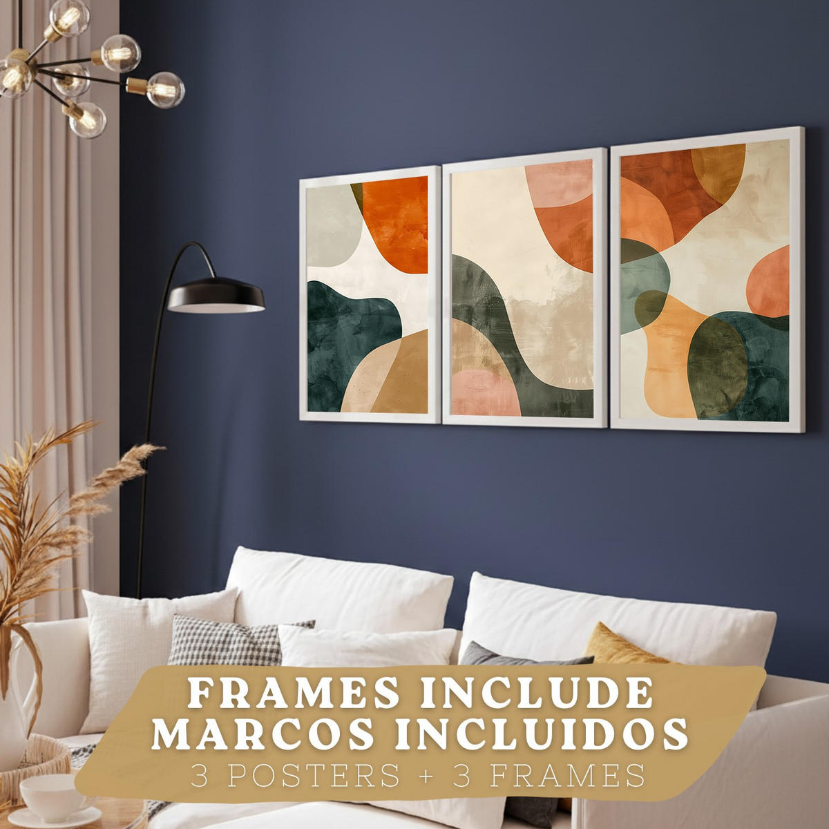 POSTER Set of 3 Abstract Shape Wall Art Prints Modern Brown Green Orange Decor for Living Room Bedroom Kitchen Bathroom Weißer Rahmen A4 - Weiß, Papier (29.7/1/21cm) - Nacnic