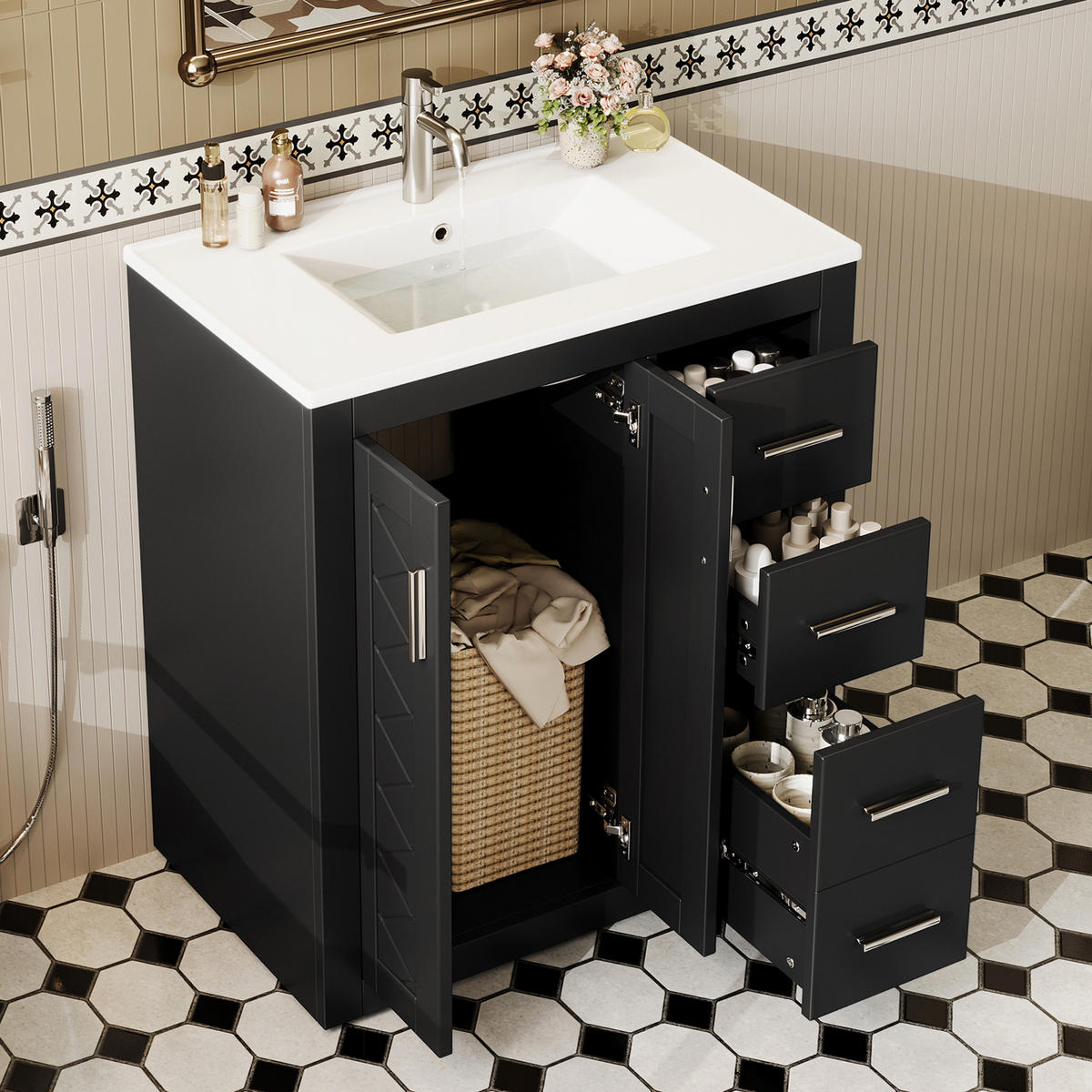 WASCHTISCH Schwarz 76/46,5/85,5 cm - Schwarz, Holz (76/85.5/46.5cm) - PANGIVO