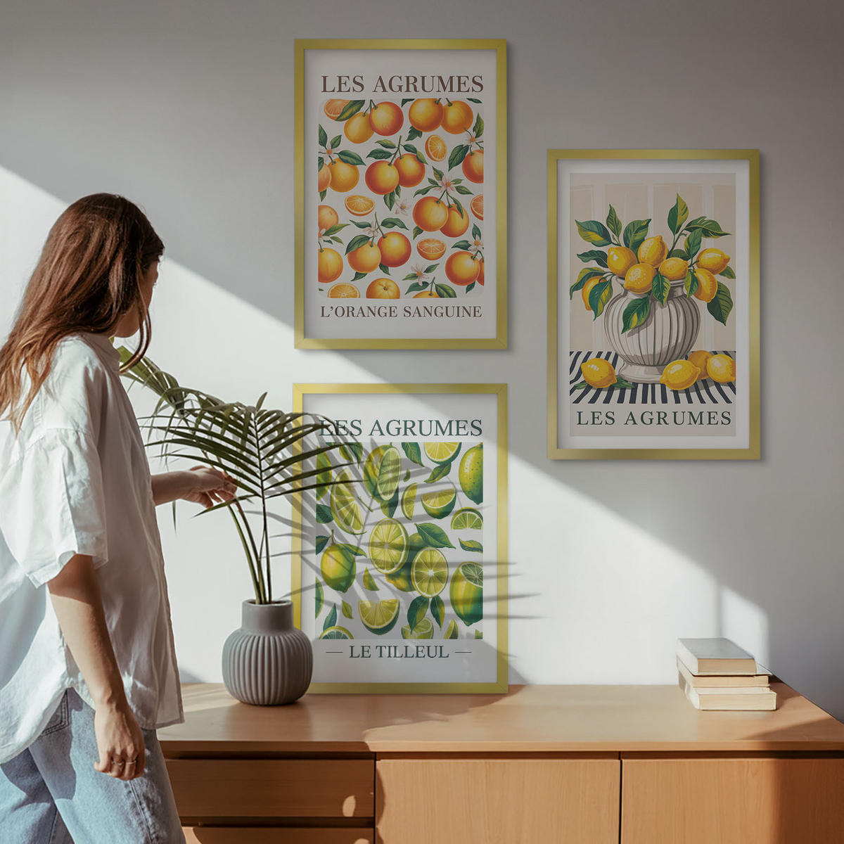 WANDBILDER 3er Set - 40x60 cm Goldrahmen - Zitrusfrüchte in farbenfrohen Varianten - Goldfarben, Kunststoff (40/60cm) - ArtPrintCave