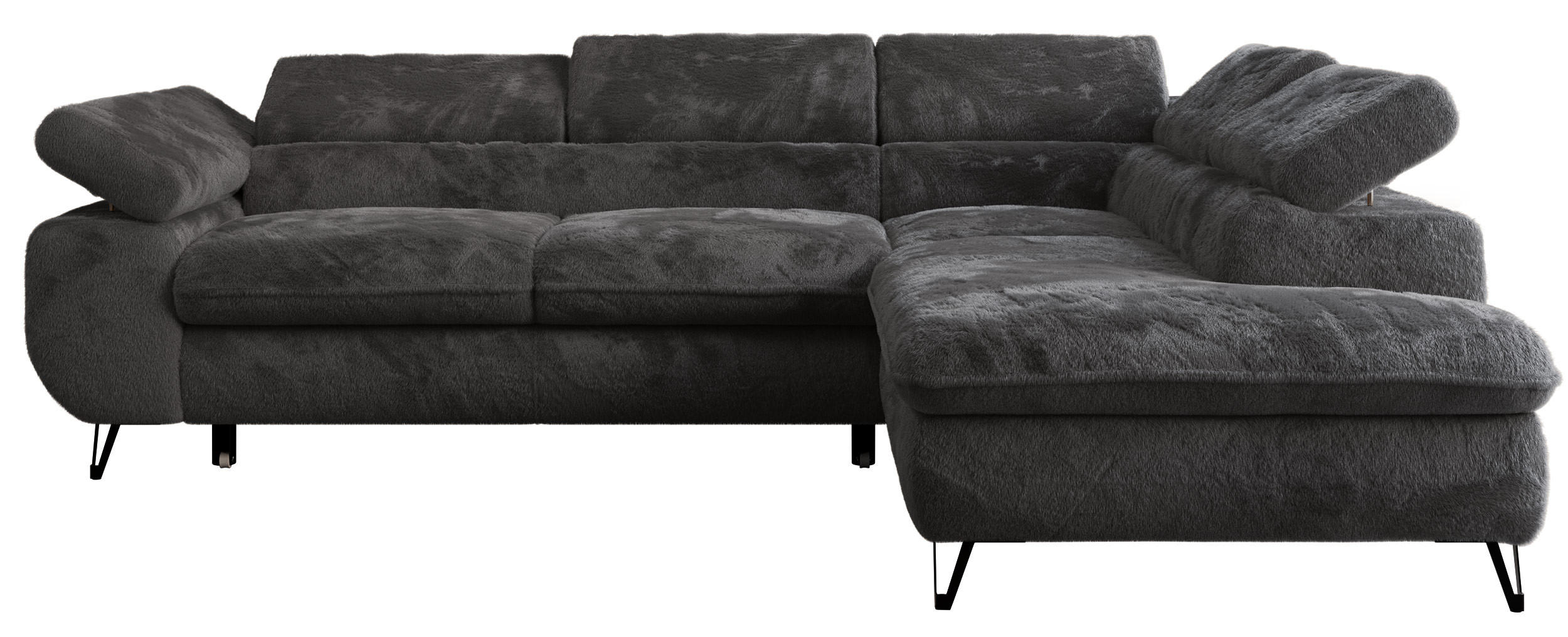 ECKSOFA PETER L Anthrazit Plüsch - Rechts Seite - Anthrazit/Schwarz, Textil/Metall (273/208cm) - MKS