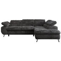 ECKSOFA PETER L Anthrazit Plüsch - Rechts Seite - Anthrazit/Schwarz, Textil/Metall (273/208cm) - MKS