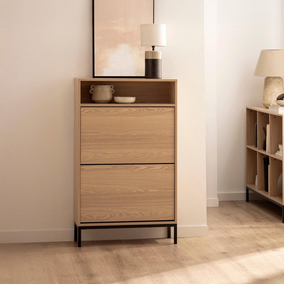 SCHUHSCHRANK SCHMALES Remi Natürlich 70 cm x 115 cm - Naturfarben, Holzwerkstoff (70/115/24cm) - Klast Home