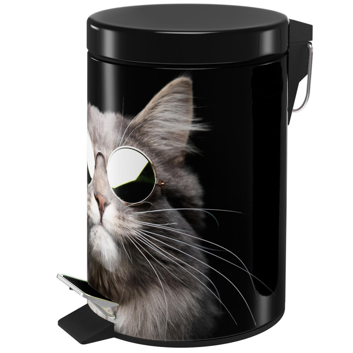 KOSMETIKEIMER Cool Cat - Schwarz/Braun, Kunststoff/Metall (17/25/25cm) - Sanilo