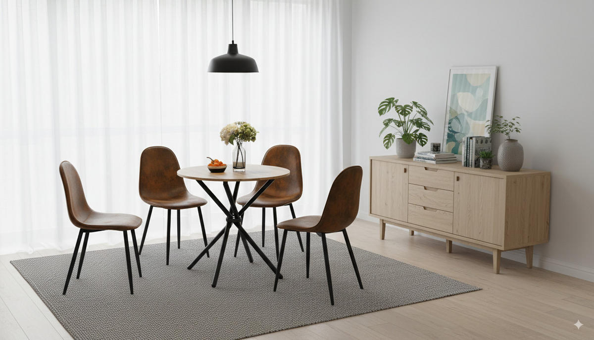ESSZIMMER SET – 1 Tisch + 2 Stühle – Holzoptik & Wildleder - Braun, Holzwerkstoff/Metall (80/75/80cm) - Urban Meuble