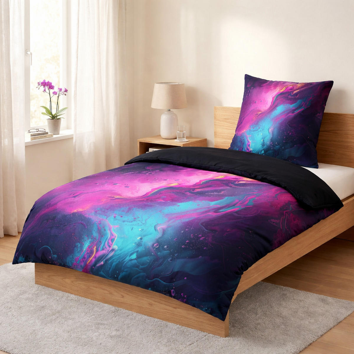 BETTWÄSCHE 4-teilig Lumen - Schwarz, Naturmaterialien (135/200cm) - Sanilo