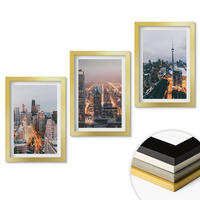WANDBILDER 3er Set - 20x30 cm Goldrahmen - Städte bei Nacht, Wolkenkratzer, Lichter - Goldfarben, Kunststoff (20/30cm) - ArtPrintCave