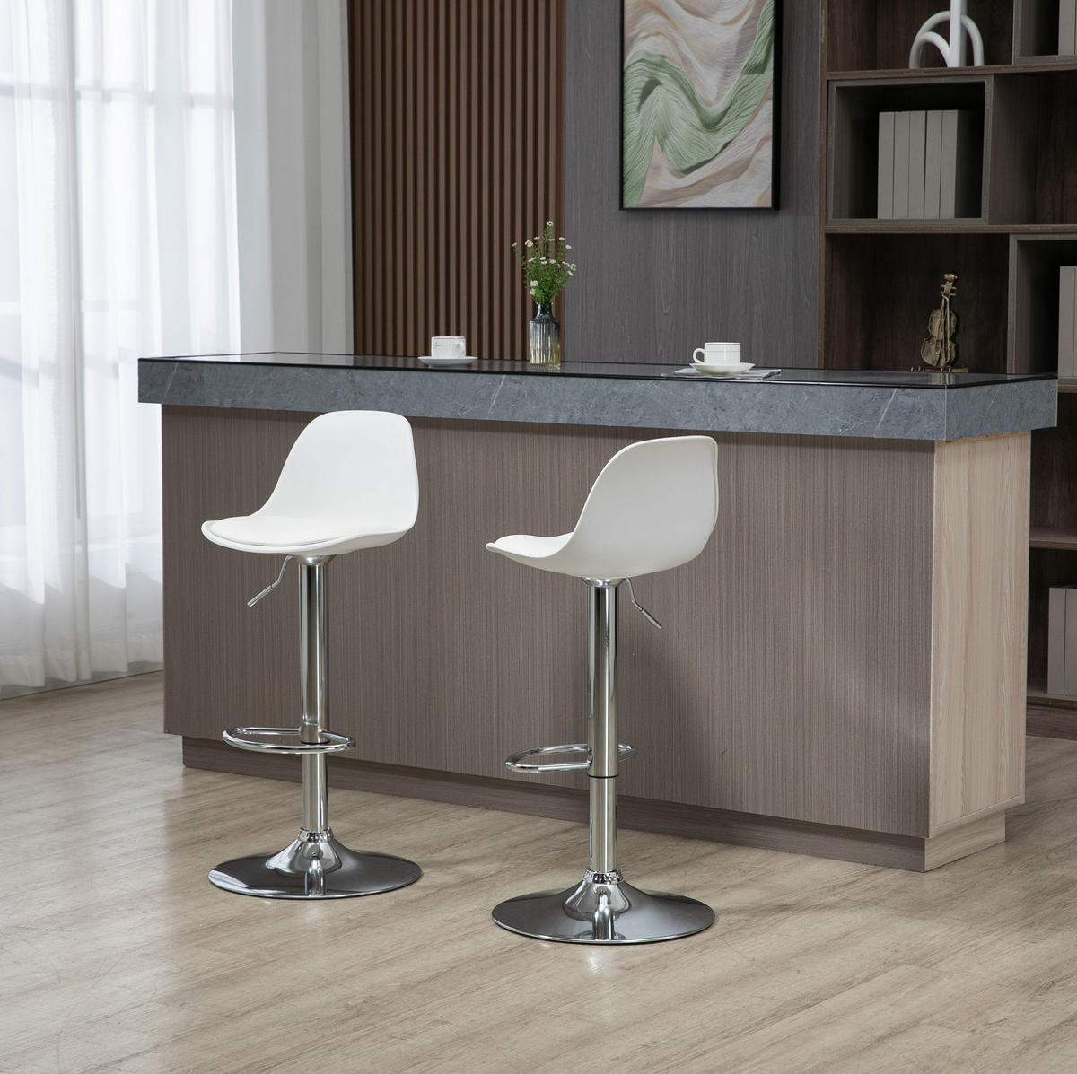BARHOCKER 2er-Set Weiß, höhenverstellbar aus Kunstleder - Weiß, Kunststoff (42/104/38cm) - MIVRAY