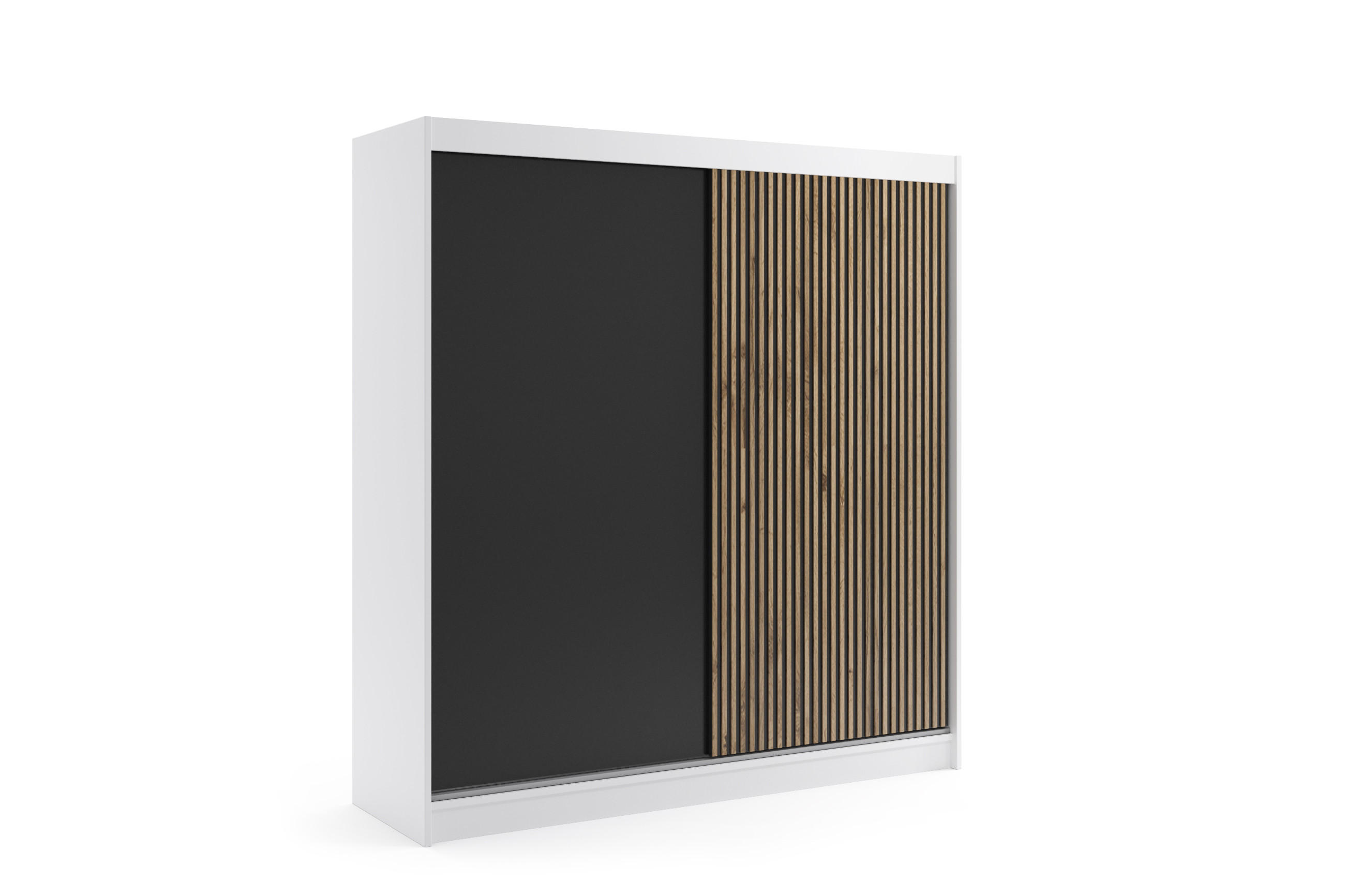 KLEIDERSCHRANK VILAN mit Lamel/LED - 200 cm - Weiß|Eiche Wotan - Eiche Wotan/Weiß, Holzwerkstoff (200/215/61cm) - ALTDECOR