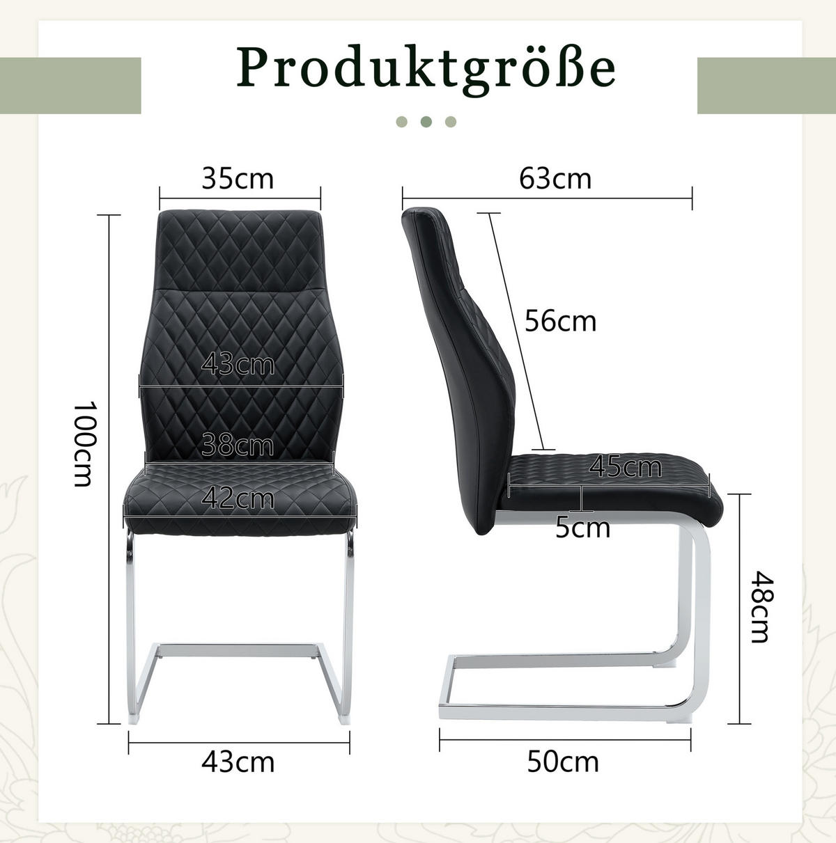 ESSZIMMERSTUHL 2er-Set mit hoher Rückenlehne 100 cm PU-Lederoptik Schwarz - Schwarz, Metall (63/100/43cm) - Meubliv