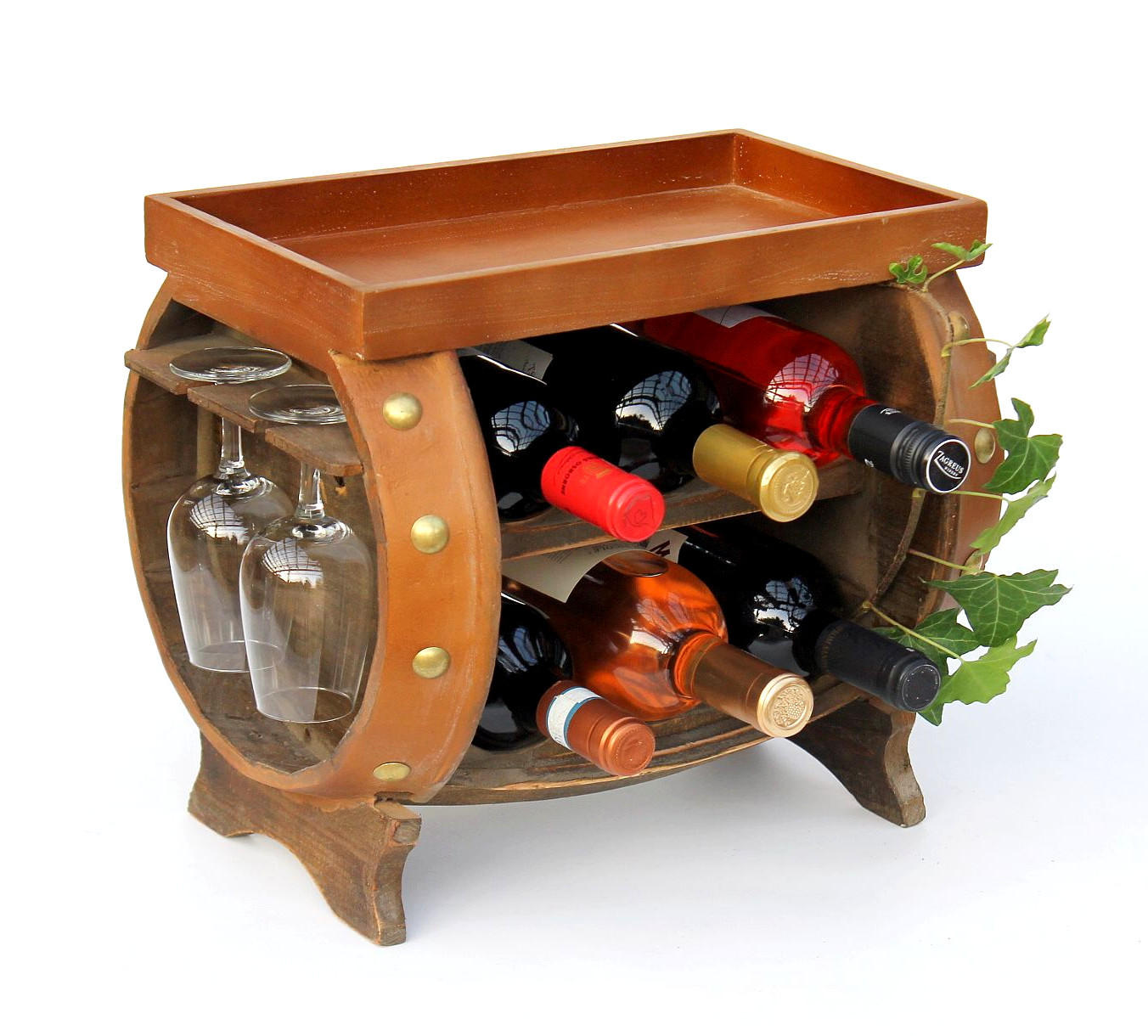 WEINREGAL Weinfass Holz Braun 33 cm 9064 - Braun, Holz (40/33/30cm) - DanDiBo