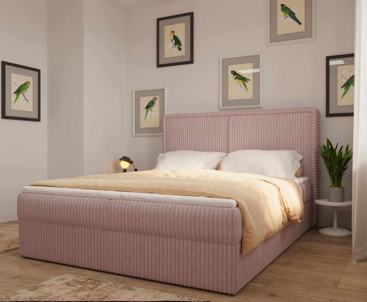 KONTINENTALBETT - Boxspringbett 180 x 200 - 04 Ambience 15 - Hellrosa - Hellrosa, Holzwerkstoff/Textil (180/200cm) - Möblo