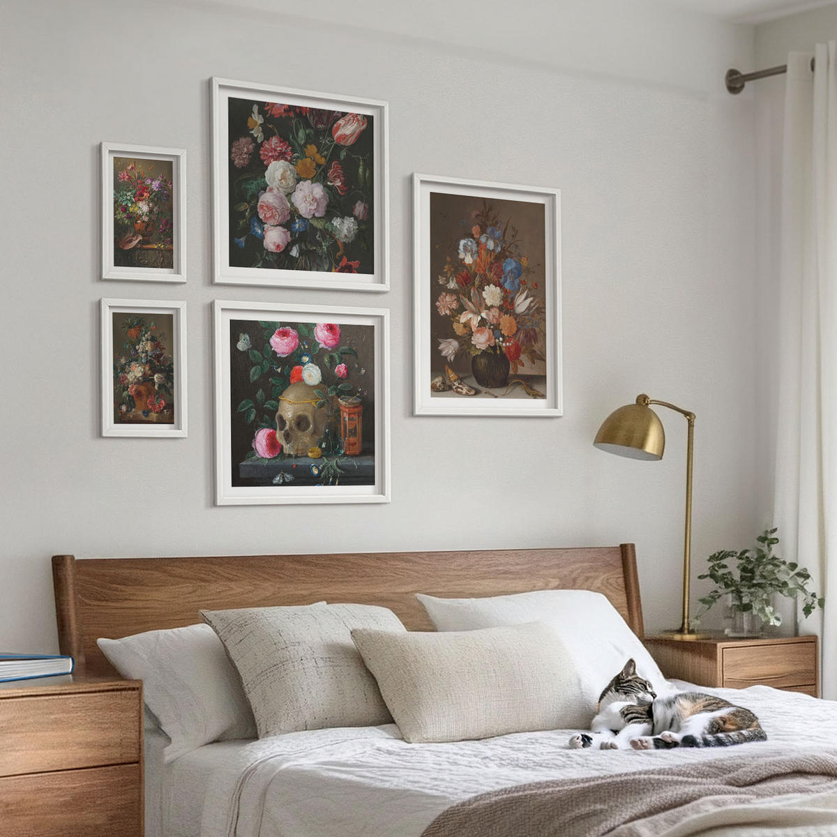 WANDBILDER 5er-Set - 50x50 cm & 20x30 cm & 40x60 cm Weißer Rahmen - Pfingstrosenporträt einer Frau für Zuhause - Weiß, Kunststoff (40/60cm) - ArtPrintCave