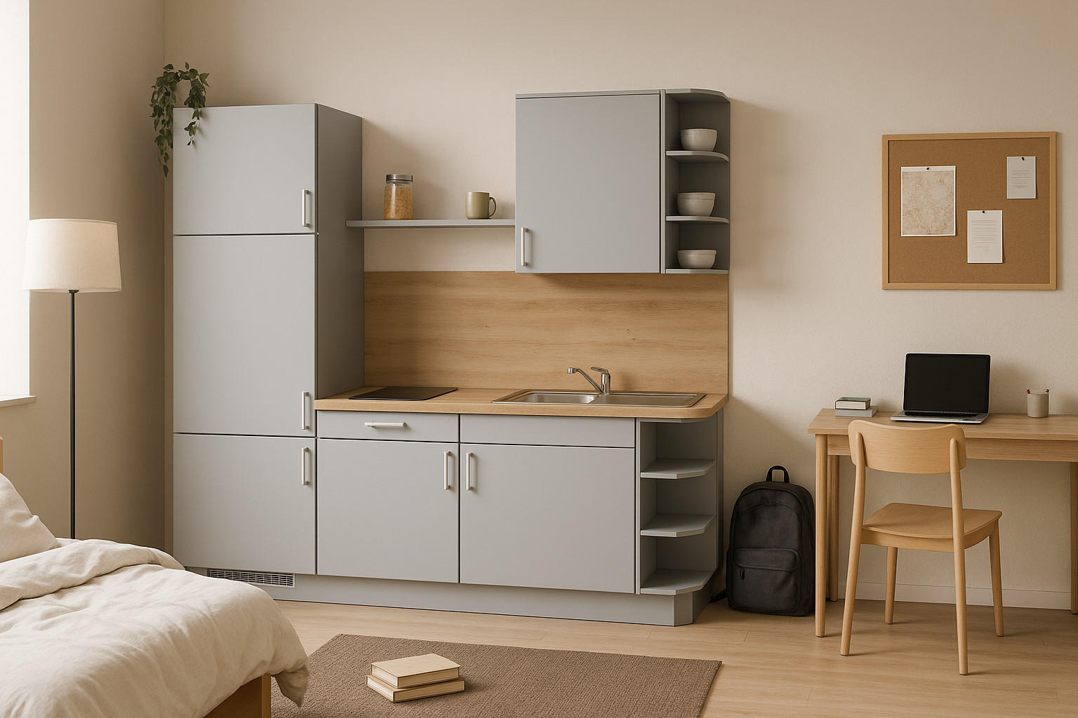 KÜCHENLEERZEILE „Chemnitz“ 190 cm – ohne E-Geräte – Steingrau – mit Zubehör - Edelstahlfarben/Grau, Holzwerkstoff/Metall (190/210/60cm) - GEBA