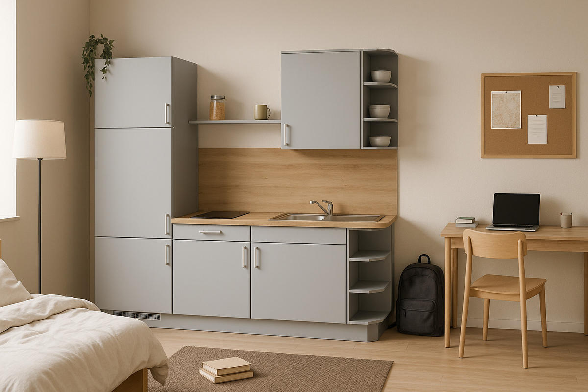 KÜCHENLEERZEILE „Chemnitz“ 190 cm – ohne E-Geräte – Steingrau – mit Zubehör - Edelstahlfarben/Grau, Holzwerkstoff/Metall (190/210/60cm) - GEBA