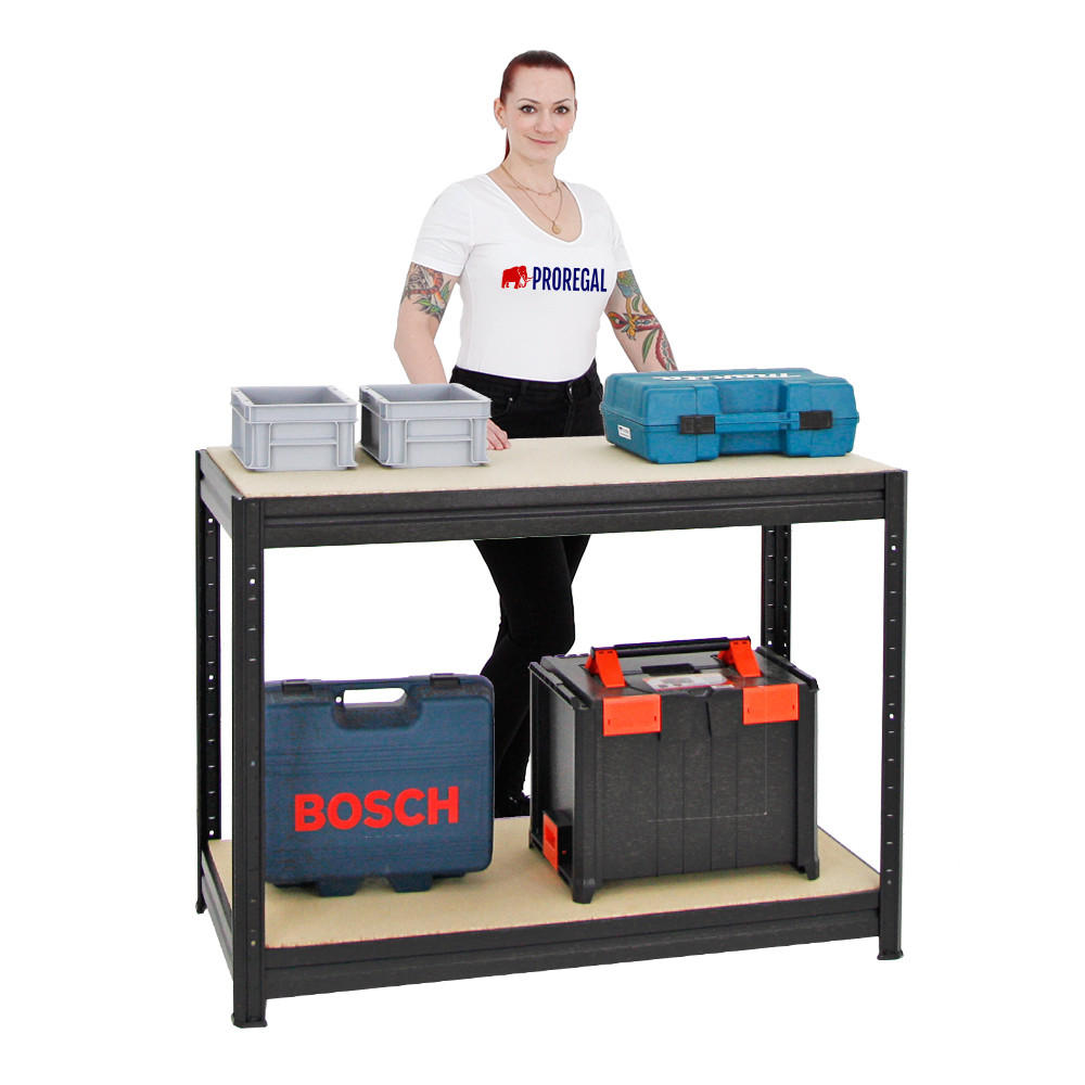 WERKBANK Dino höhenverstellbar 90x120x60 cm Traglast 600 kg Schwarz - Schwarz, Metall (120/87/60cm) - PROREGAL